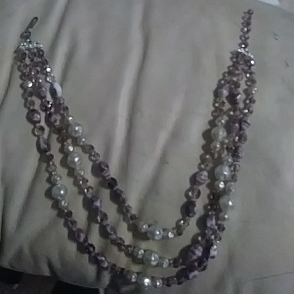 West German triple layer bead necklace stamped